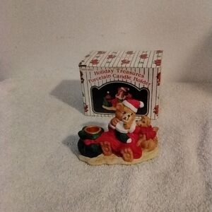 Vintage Holiday Treasures Porcelain Candle Holder with Bear